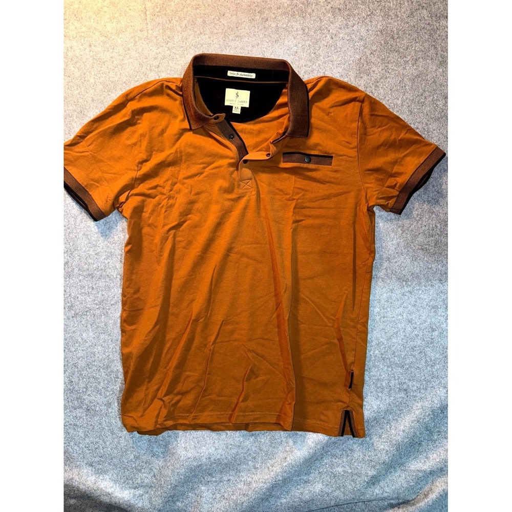 Scott James Strive For Authenticity Polo Shirt Mens XL Brown Cotton Side Slit